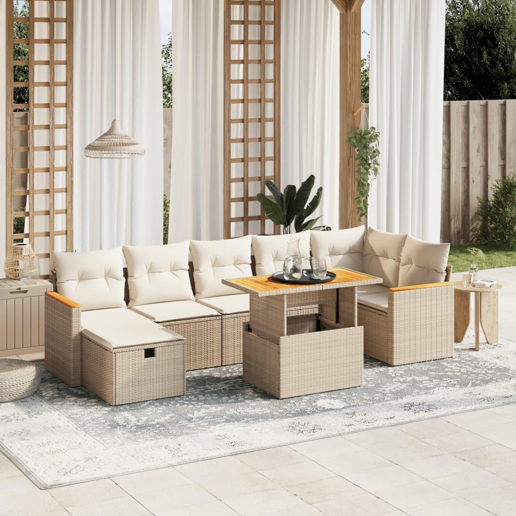 Sofasæt til haven 8 dele med hynder polyrattan beige