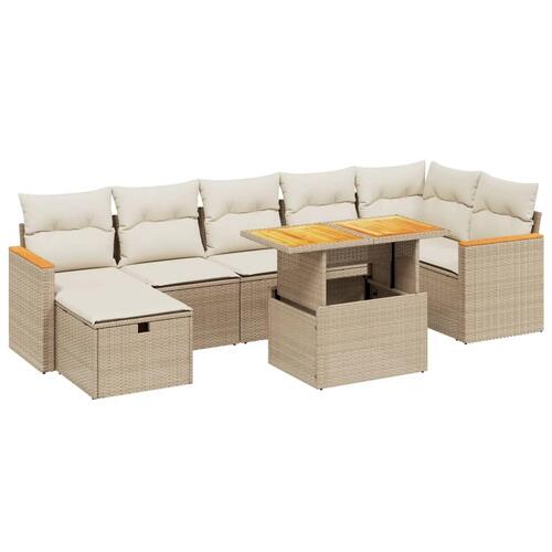 Sofasæt til haven 8 dele med hynder polyrattan beige
