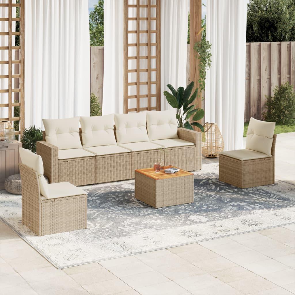 Sofasæt til haven 7 dele med hynder polyrattan beige billede