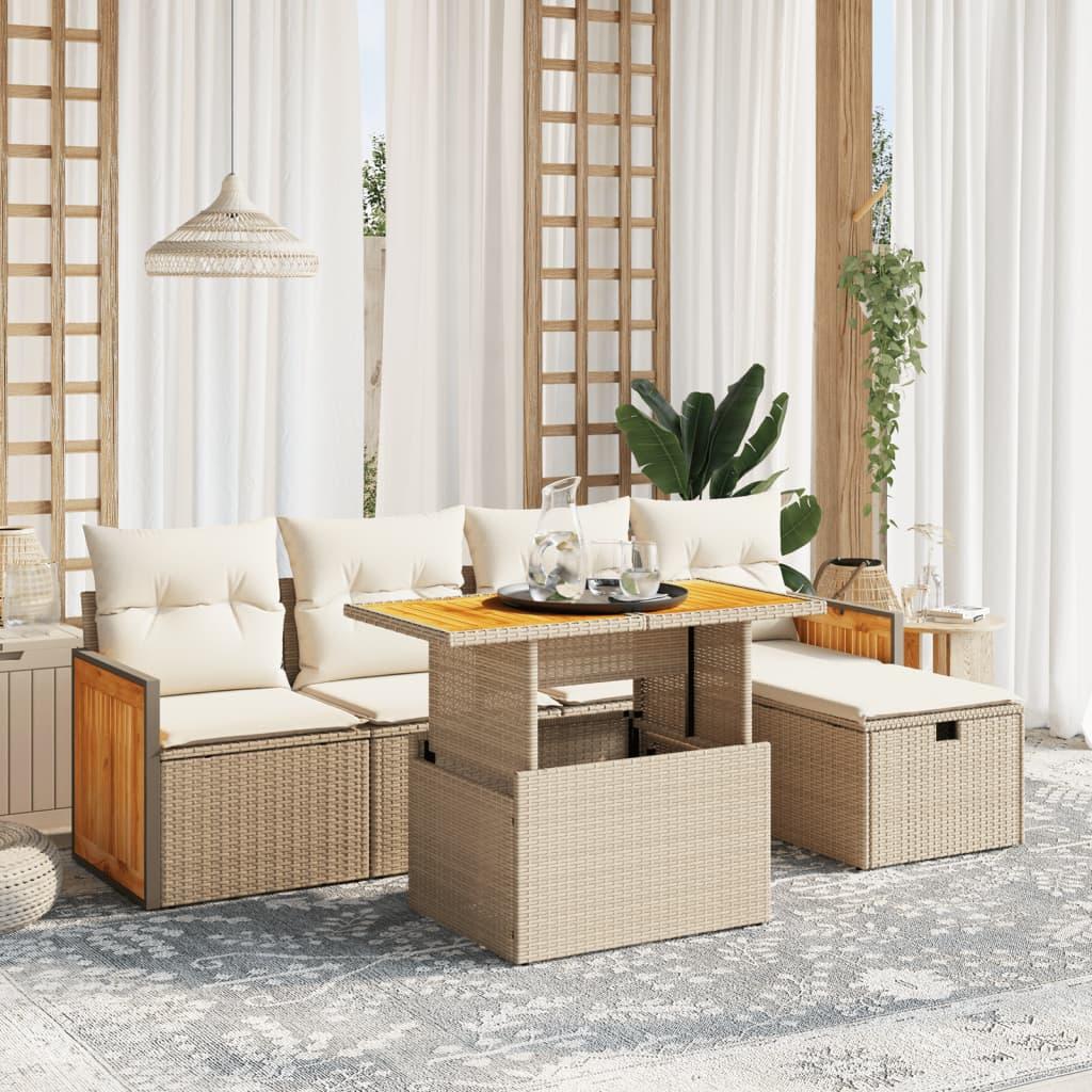 Sofasæt til haven 6 dele med hynder polyrattan beige