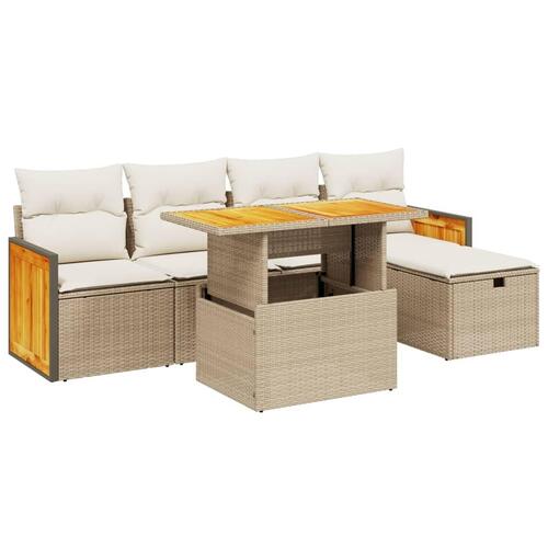 Sofasæt til haven 6 dele med hynder polyrattan beige