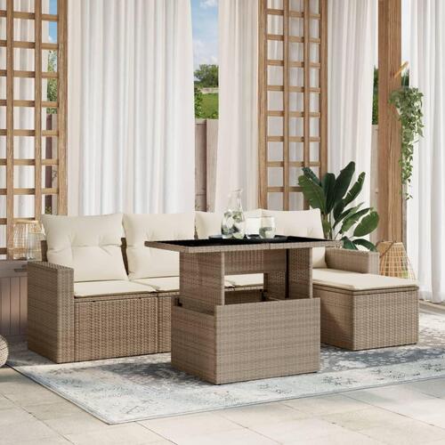 Sofasæt til haven 6 dele med hynder polyrattan beige