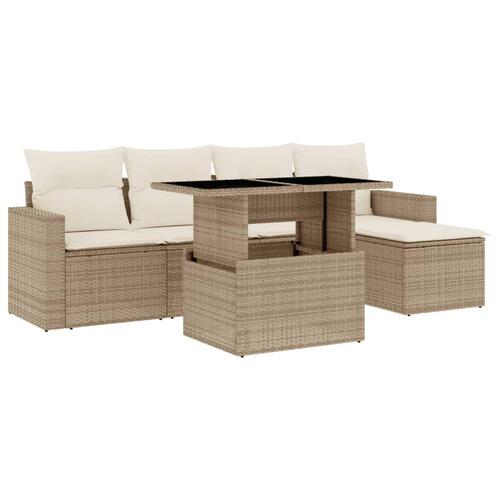 Sofasæt til haven 6 dele med hynder polyrattan beige