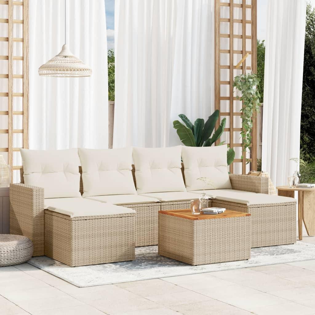 Havesofasæt 7 dele med hynder i polyrattan beige