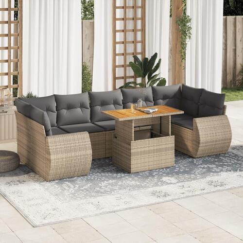 Sofasæt til haven 8 dele med hynder polyrattan beige