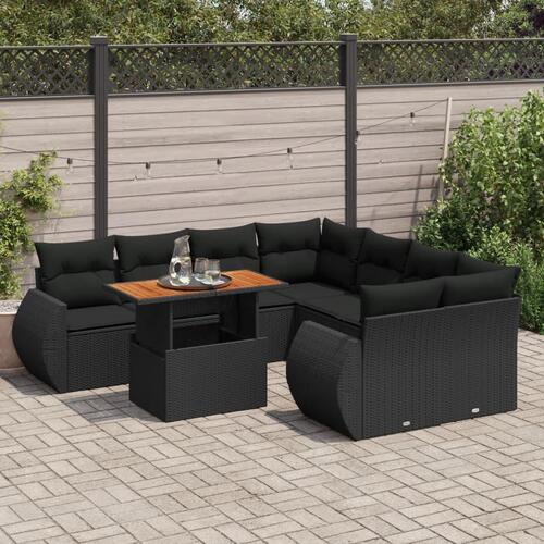 Sofasæt til haven 9 dele med hynder polyrattan sort