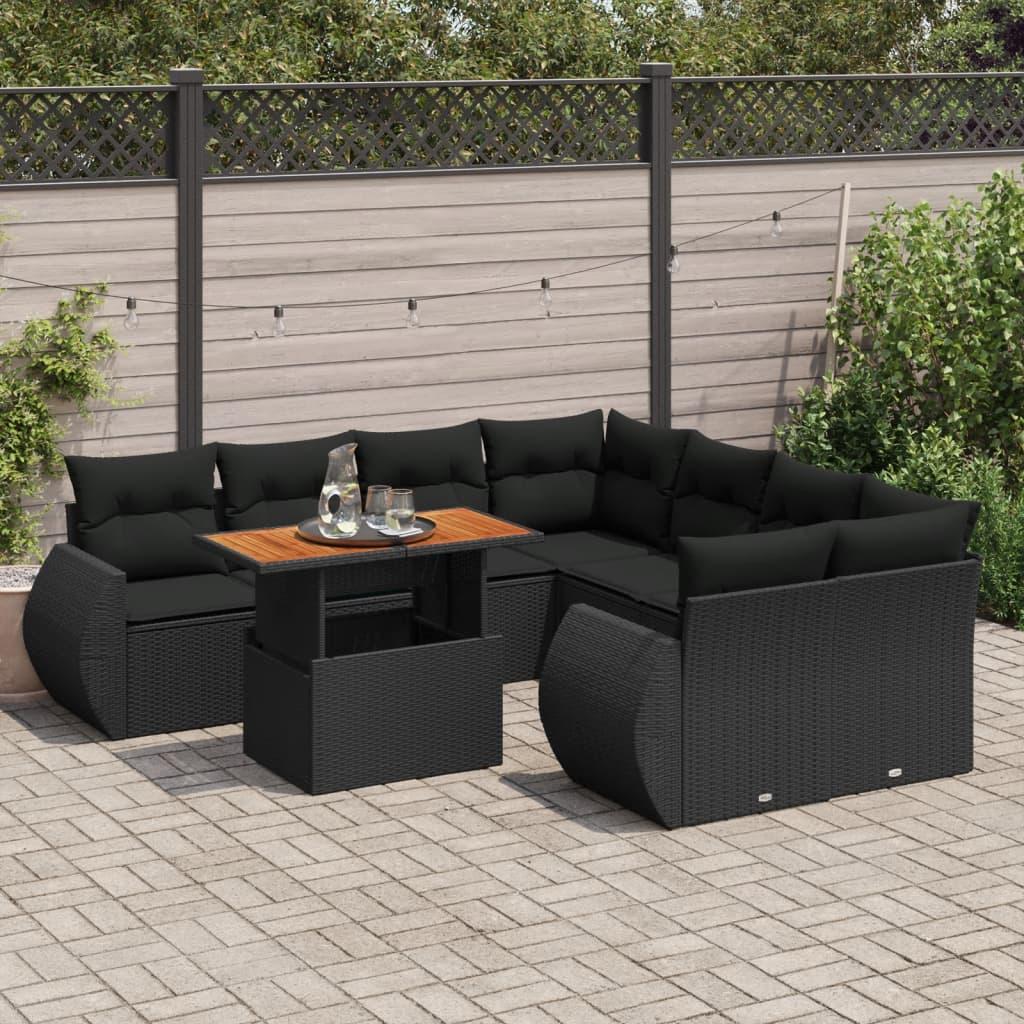 Sofasæt til haven 9 dele med hynder polyrattan sort