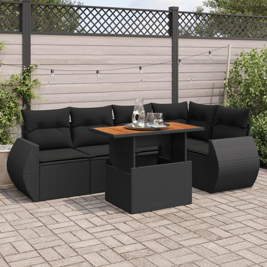 Sofasæt til haven 6 dele med hynder polyrattan sort billede