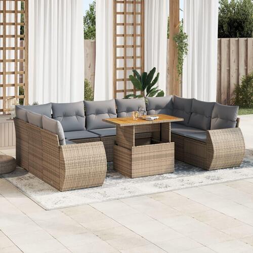 Sofasæt til haven 10 dele med hynder polyrattan beige