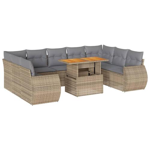 Sofasæt til haven 10 dele med hynder polyrattan beige