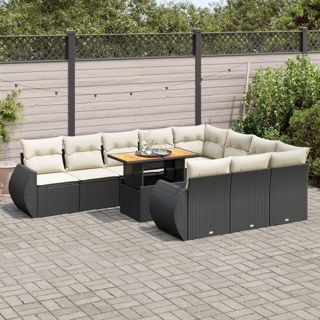 Sofasæt til haven 11 dele med hynder polyrattan sort