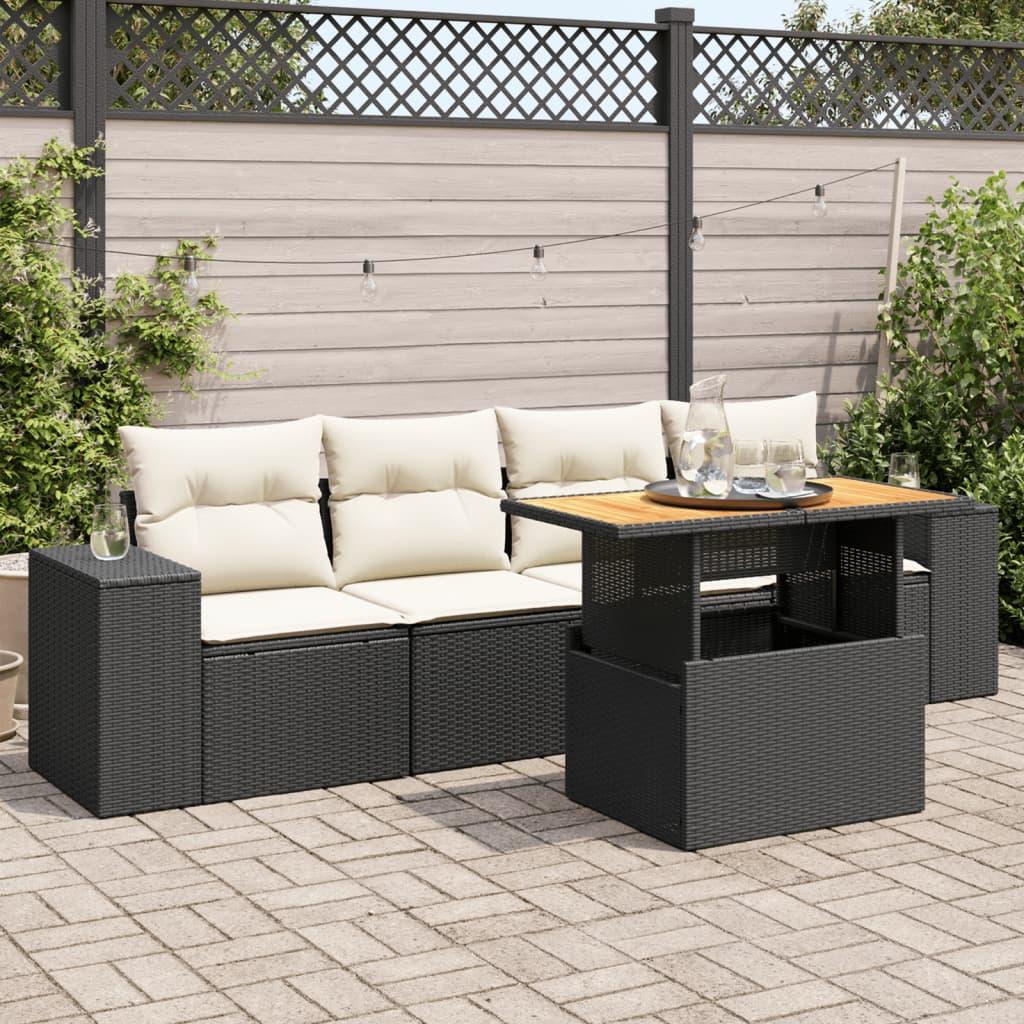 Sofasæt til haven 5 dele med hynder polyrattan sort