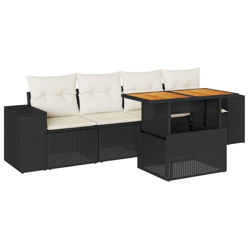 Sofasæt til haven 5 dele med hynder polyrattan sort