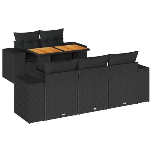 Sofasæt til haven 6 dele med hynder polyrattan sort