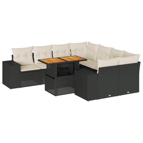 Sofasæt til haven 9 dele med hynder polyrattan sort