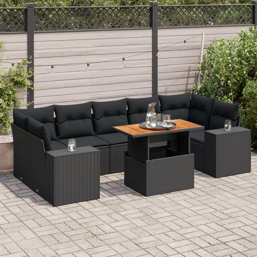 Sofasæt til haven 8 dele med hynder polyrattan sort