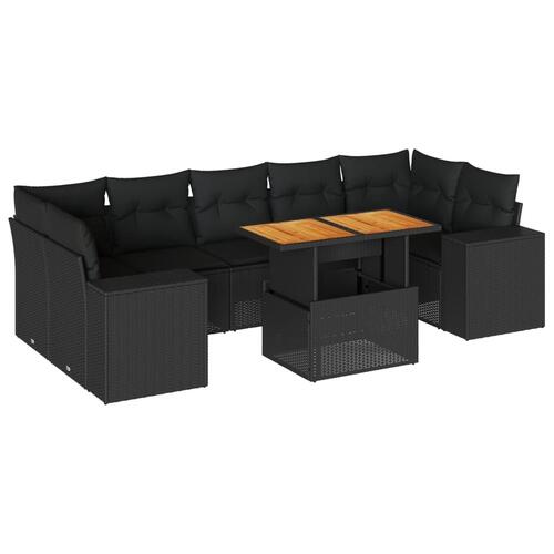 Sofasæt til haven 8 dele med hynder polyrattan sort