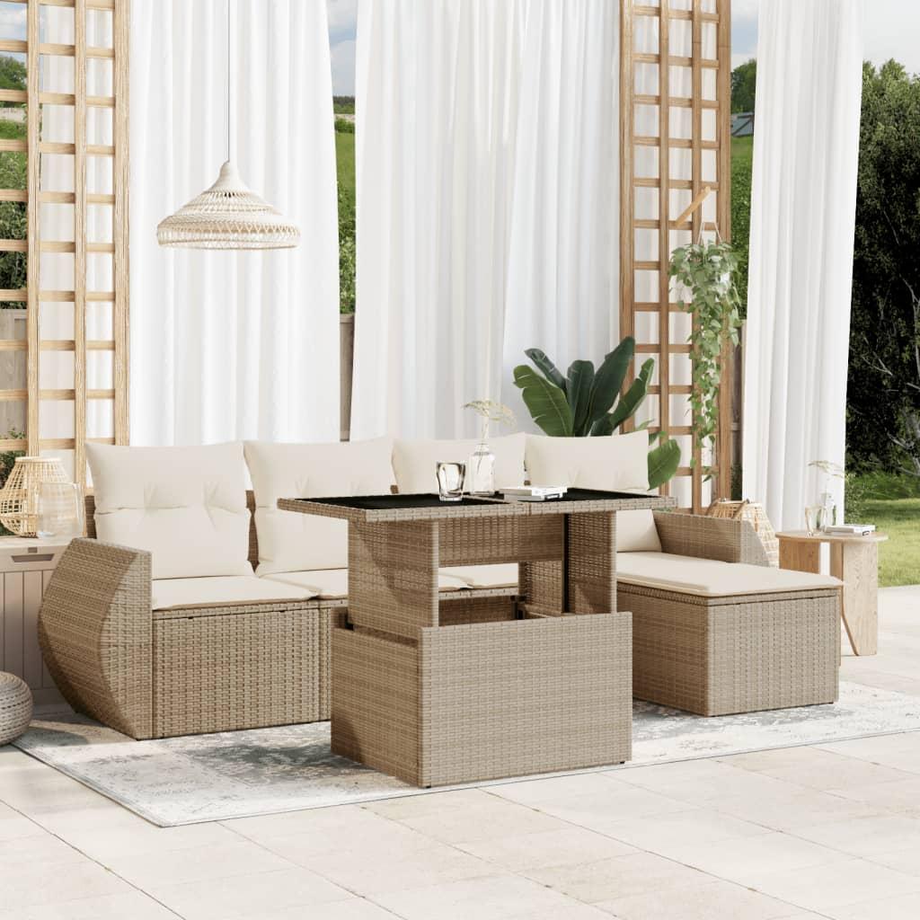 Sofasæt til haven 6 dele med hynder polyrattan beige