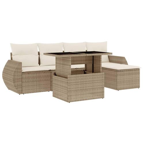 Sofasæt til haven 6 dele med hynder polyrattan beige