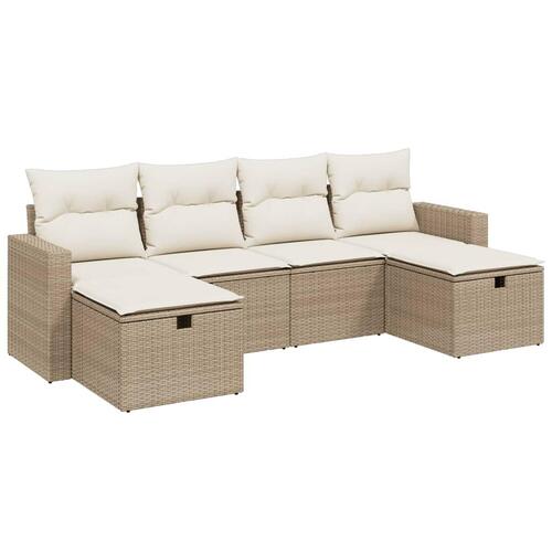 Sofasæt til haven 6 dele med hynder polyrattan beige