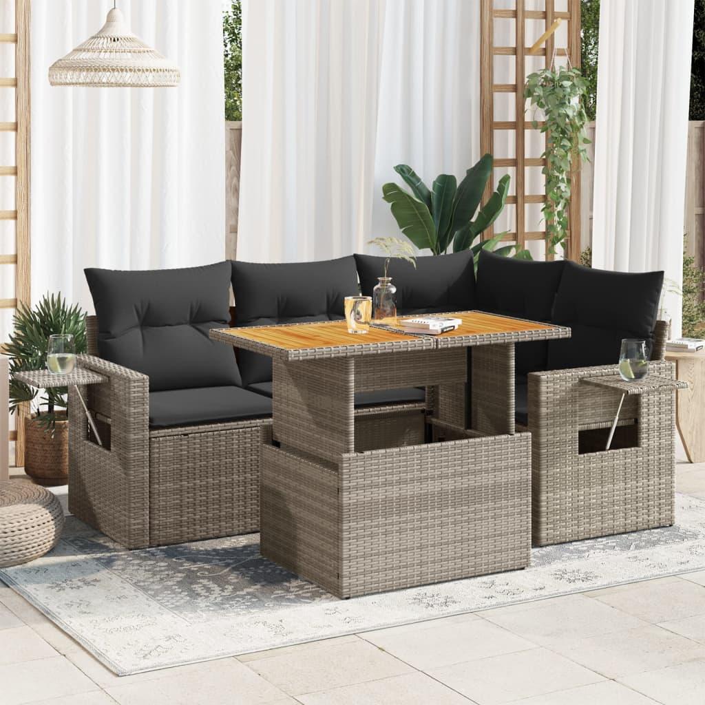 Sofasæt 5 dele med hynder polyrattan grå
