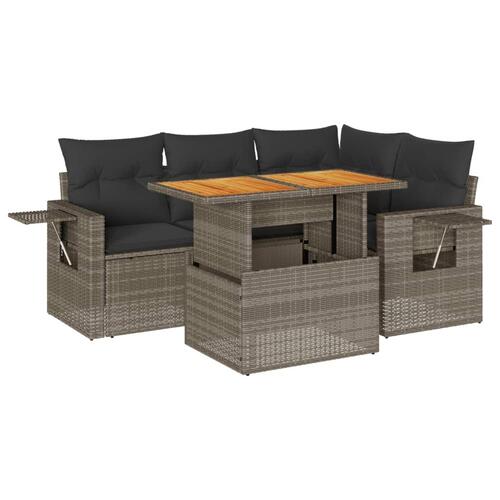 Sofasæt 5 dele med hynder polyrattan grå