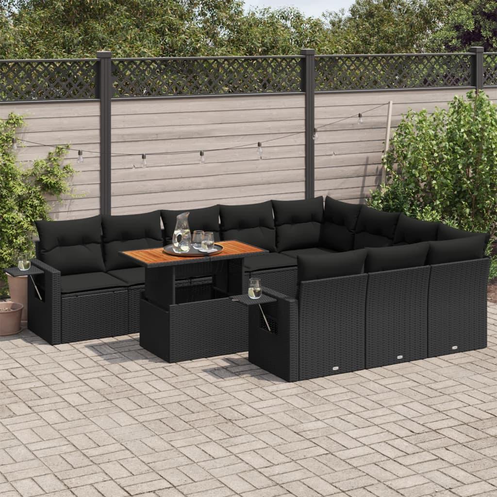 Havesofasæt i polyrattan - 11 dele med hynder, sort billede