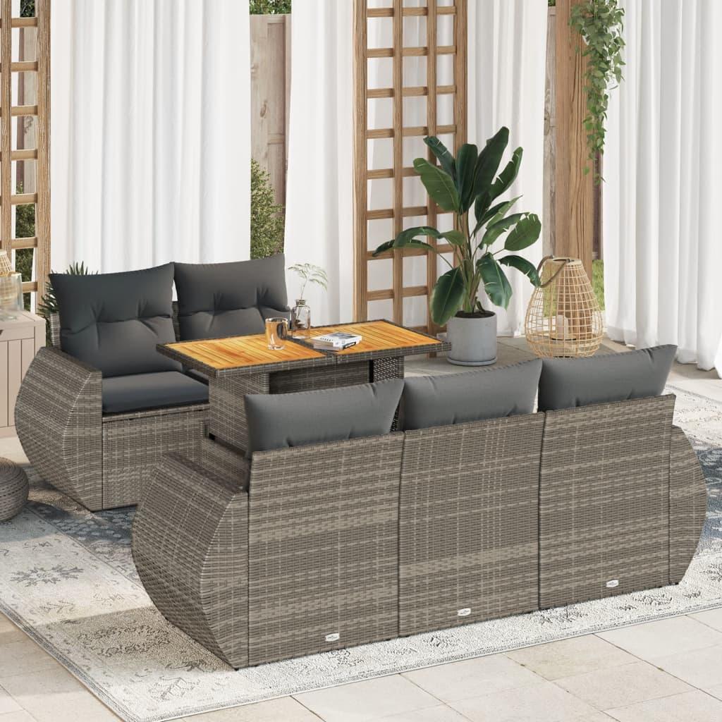Sofasæt til haven i polyrattan - 6 dele med hynder, grå