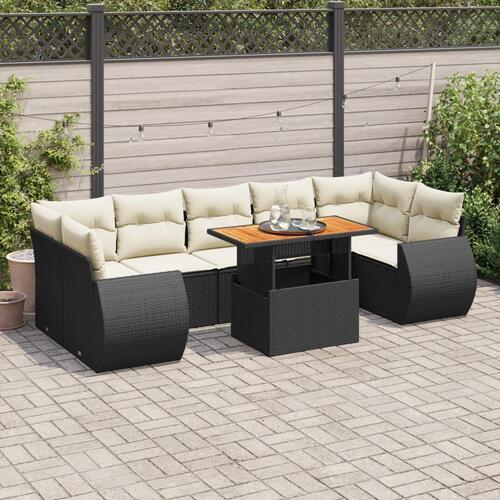 Sofasæt til haven 8 dele med hynder polyrattan sort