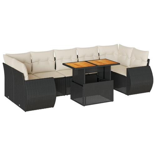 Sofasæt til haven 8 dele med hynder polyrattan sort