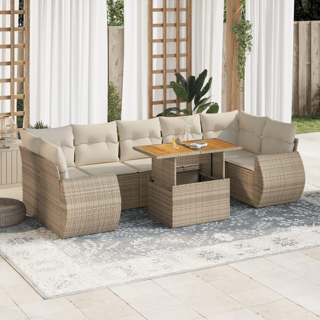 Sofasæt til haven 8 dele med hynder polyrattan beige
