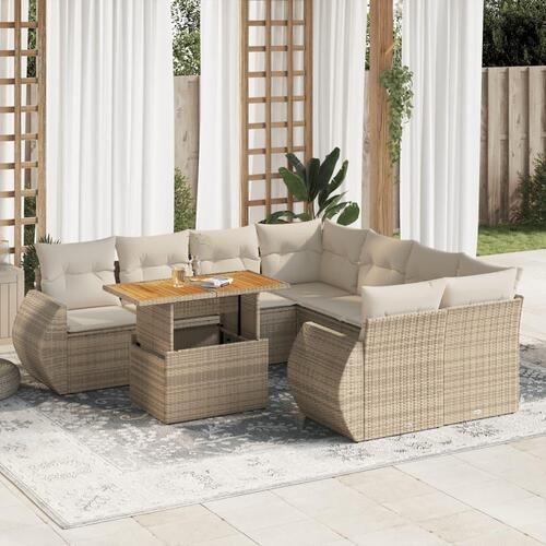 Sofasæt til haven 9 dele med hynder polyrattan beige