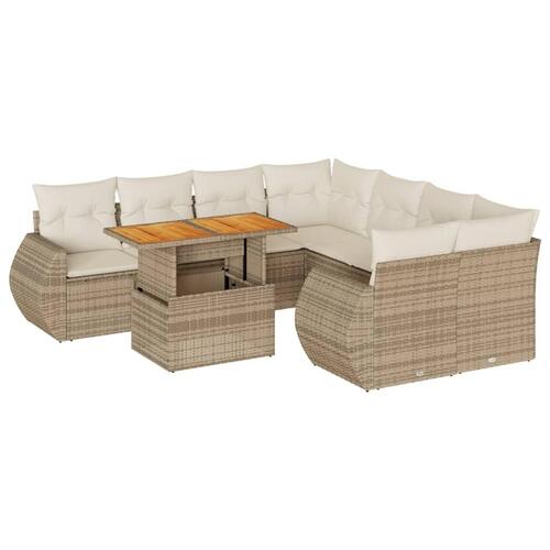 Sofasæt til haven 9 dele med hynder polyrattan beige