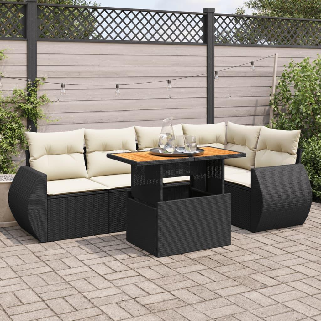 Sofasæt til haven i polyrattan - 6 dele med hynder, sort