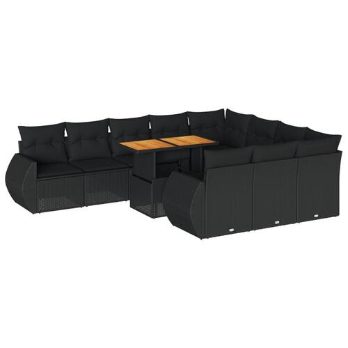 Sofasæt til haven 11 dele med hynder polyrattan sort