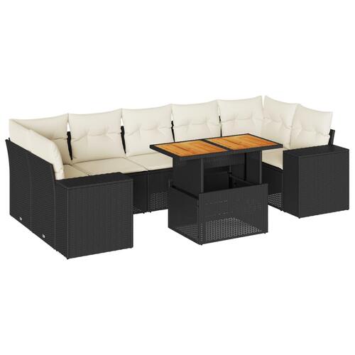 Sofasæt til haven 8 dele med hynder polyrattan sort