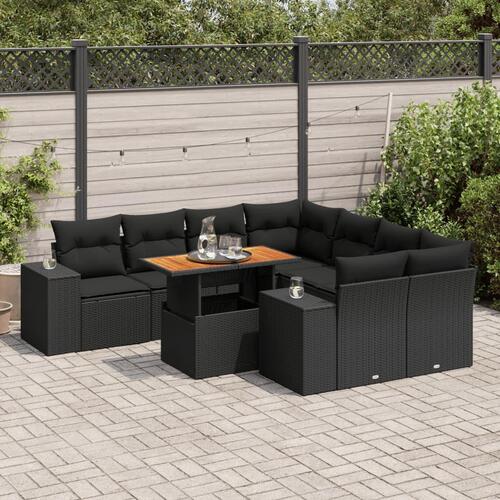 Sofasæt til haven 9 dele med hynder polyrattan sort
