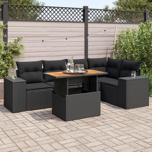 Sofasæt til haven 6 dele med hynder polyrattan sort
