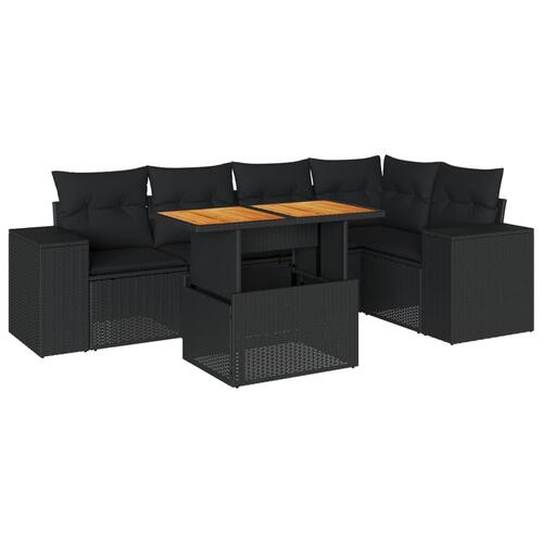 Sofasæt til haven 6 dele med hynder polyrattan sort