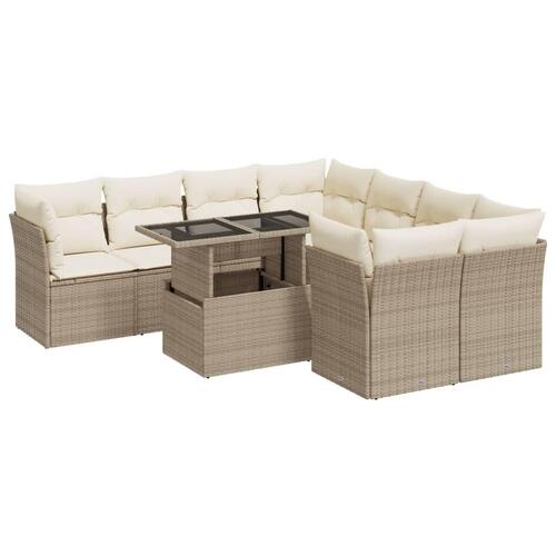 Sofasæt til haven 9 dele med hynder polyrattan beige
