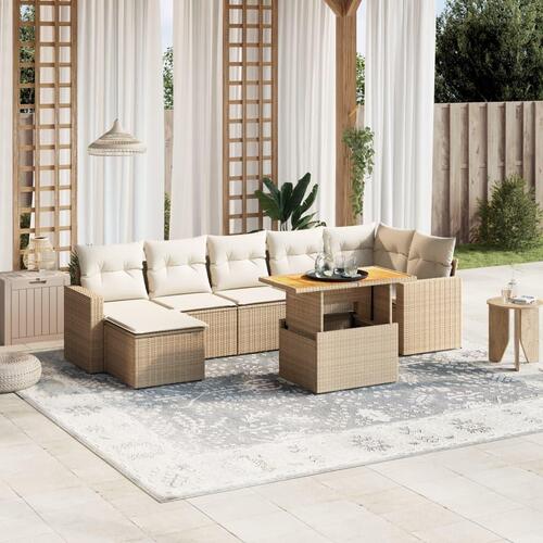 Sofasæt til haven 8 dele med hynder polyrattan beige