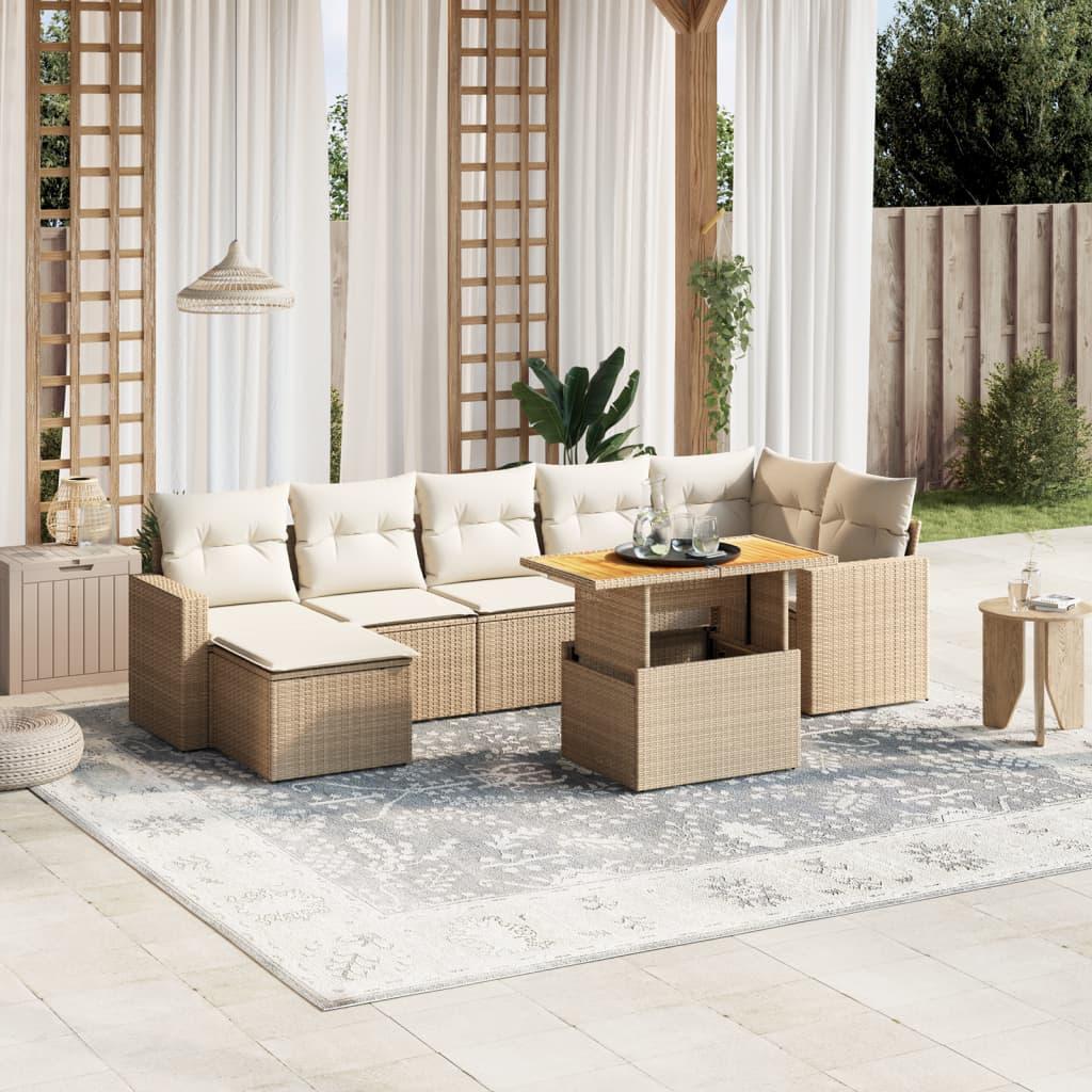 Sofasæt til haven 8 dele med hynder polyrattan beige