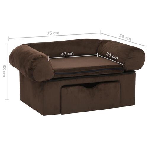 Hundesofa med skuffe 75x50x38 cm plys brun
