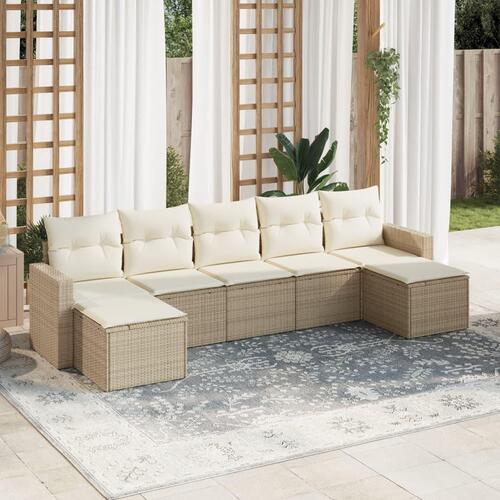 Sofasæt til haven 7 dele med hynder polyrattan beige