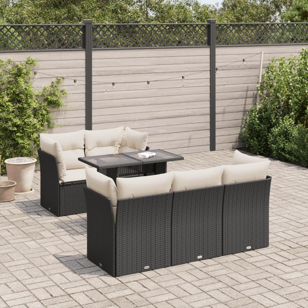 Sofasæt til haven i polyrattan - 6 dele med hynder, sort