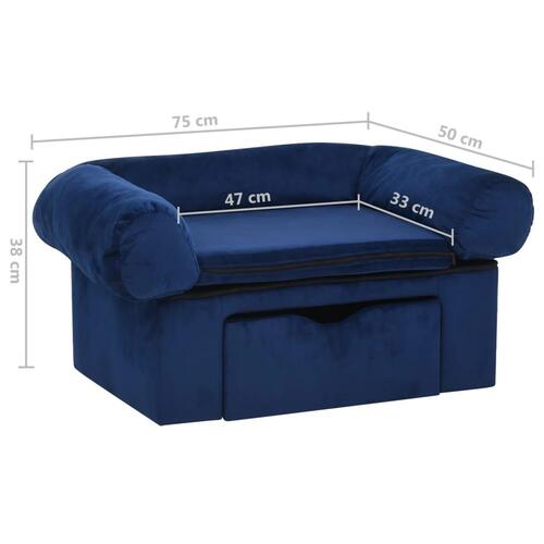 Hundesofa med skuffe 75x50x38 cm plys blå