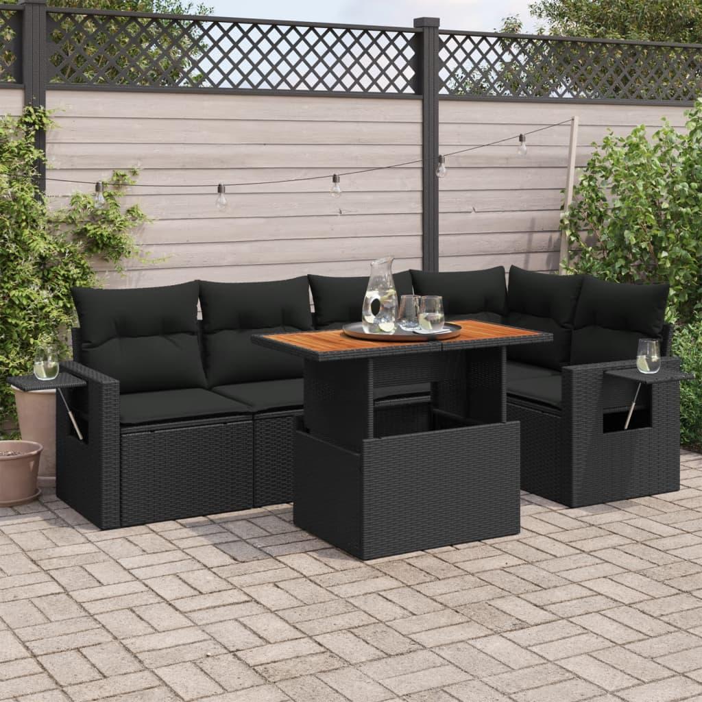 Sofasæt til haven 6 dele med hynder polyrattan sort billede