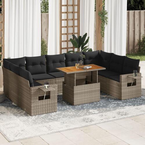 Sofasæt til haven 10 dele med hynder polyrattan grå
