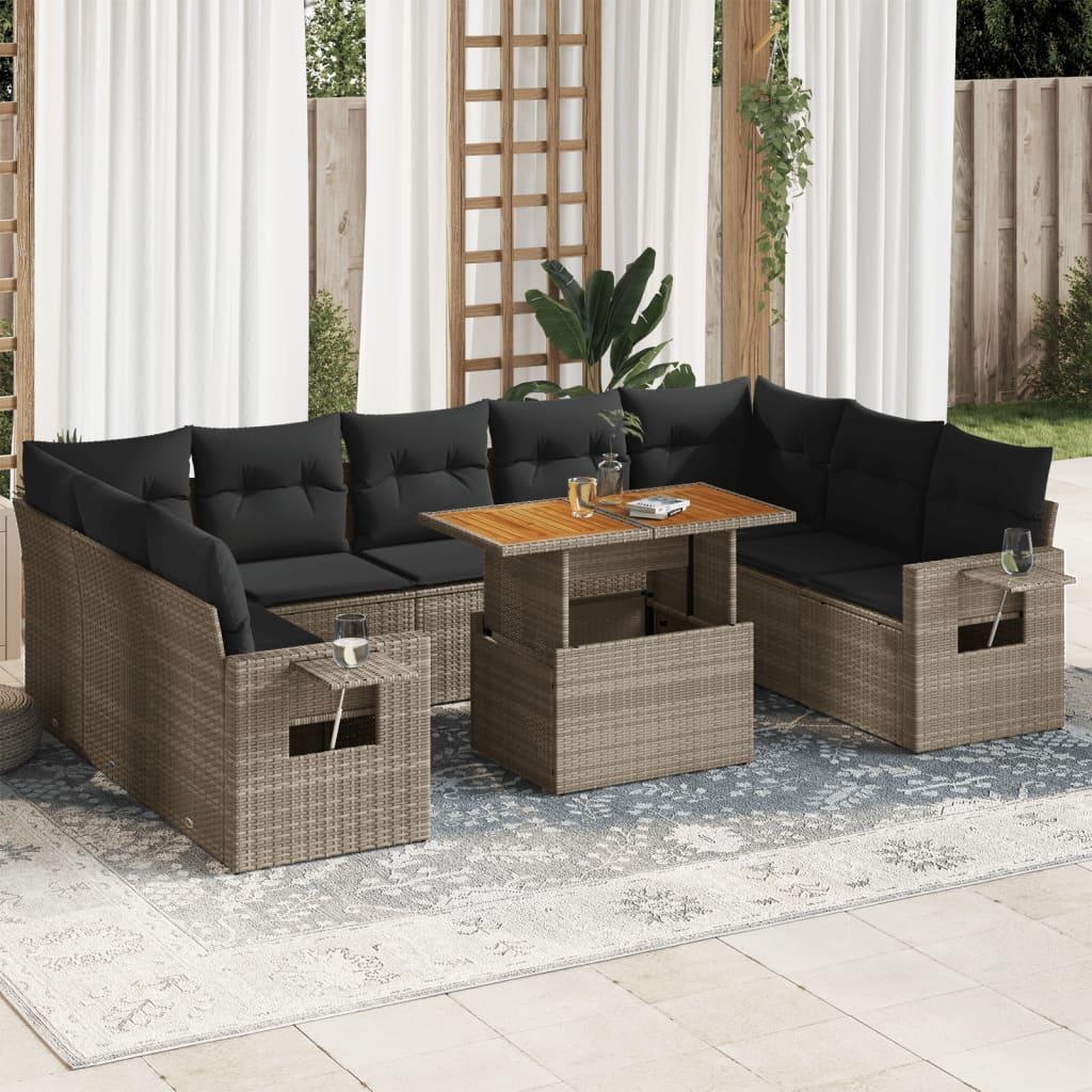 Sofasæt til haven 10 dele med hynder polyrattan grå