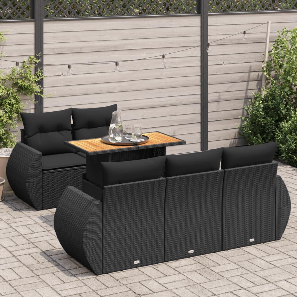 Sofasæt til haven i polyrattan - 6 dele med hynder, sort